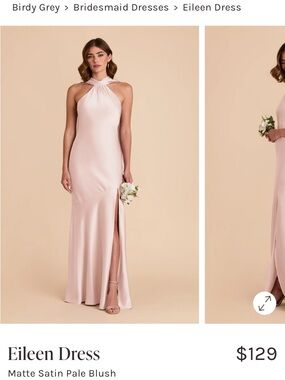 Birdy Grey Matte Satin Halter Gown in Pale Blush